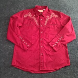 Vintage Scully Western‎ Shirt Large Maroon Red Embroidered Thick Pearl Snap
